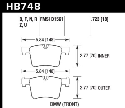 Колодки тормозные HB748B.723 HAWK Street 5.0 перед BMW 1 F20; 3 F30; 4 F32; X3 F25; X4 F26
