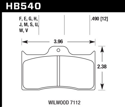 Колодки тормозные HB540S.490 HAWK HT-10 WILWOOD 7112, Forged Dynalite; Polished Billet Dynalite