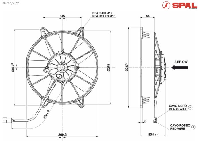 Вентилятор толкающий (перед радиатором) 10" (255mm) 1750 м3/ч SPAL VA15-AP70/LL-39S