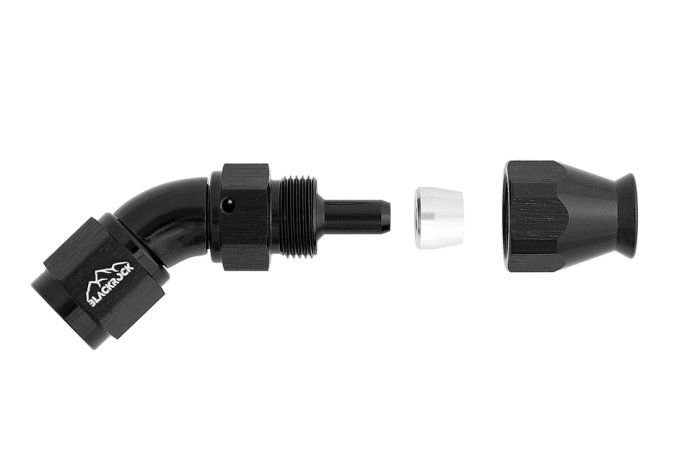 - 4 AN (4AN AN4) фитинг 45° D-04 Full Flow BLACKROCK LAB T04-045-3BK под тефлоновый шланг