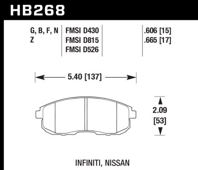 Колодки тормозные HB268G.665 HAWK DTC-60 Nissan 17 mm