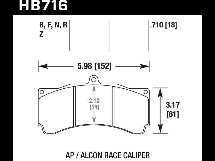 Колодки тормозные HB716N.710 HAWK HP Plus для AP Racing CP5555, Alcon 6, толщина 18mm