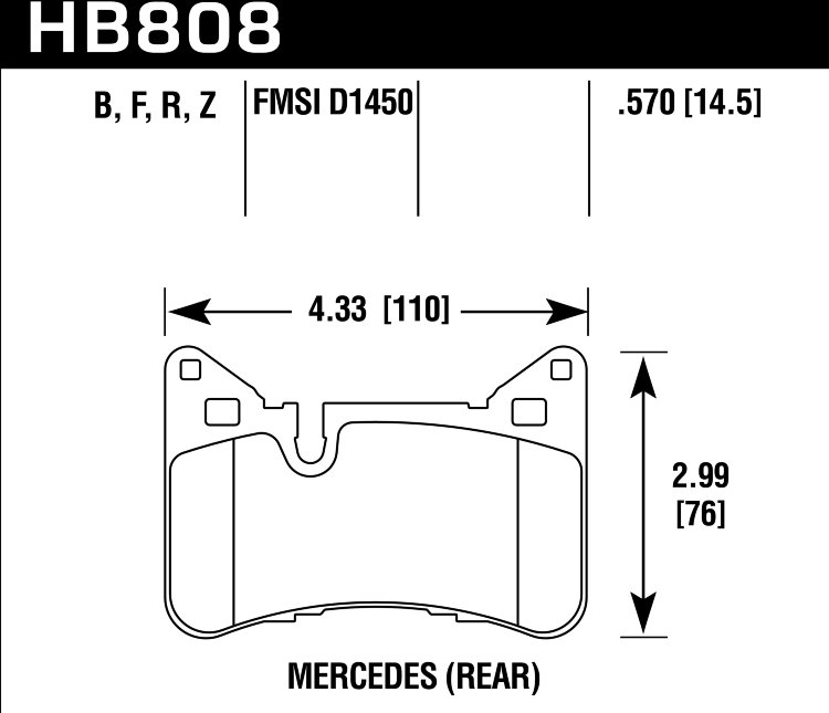 Колодки тормозные HB808F.570 HAWK HPS Mercedes-Benz C63 AMG Black Series задние
