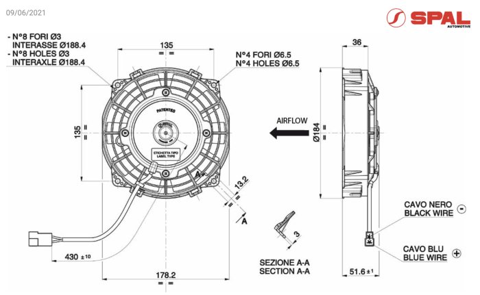 Вентилятор толкающий (перед радиатором) 6.5" (167mm) 530 м3/ч SPAL VA22-AP11/C-50S