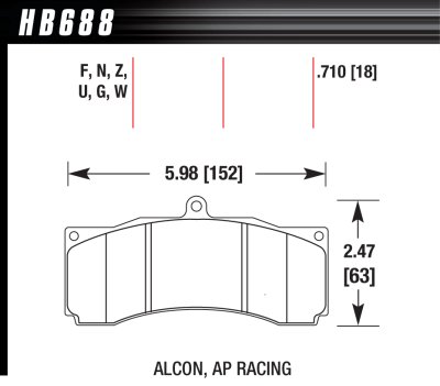 Колодки тормозные HB688B.710 HAWK HPS 5.0 PROMA 6 порш, AP Racing, Stop Tech, JBT, Alcon, HPB, XYZ 