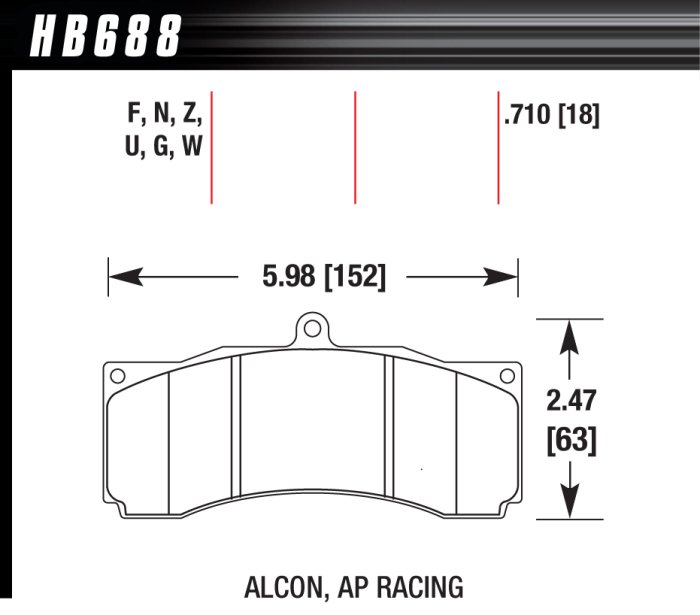 Колодки тормозные HB688B.710 HAWK HPS 5.0 PROMA 6 порш, AP Racing, Stop Tech, JBT, Alcon, HPB, XYZ 