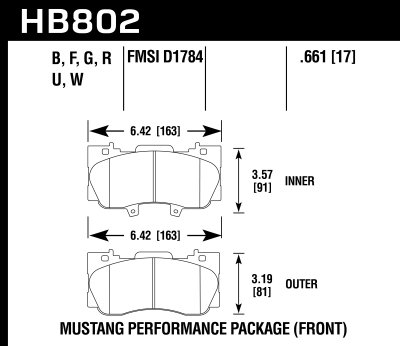 Колодки тормозные HB802N.661 HAWK HP+ FORD Mustang Performance R-Package, 2014-&gt; ПЕРЕДНИЕ