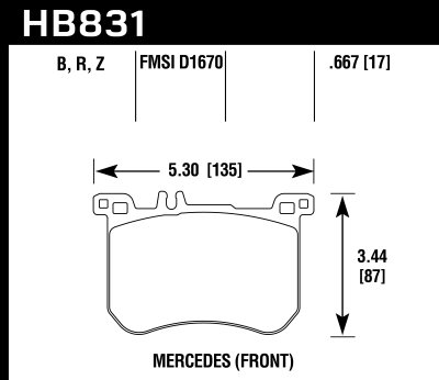 Колодки тормозные HB831Z.667 HAWK PC Mercedes-Benz SL400  передние
