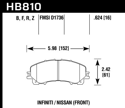 Колодки тормозные HB810B.624 HAWK HPS 5.0  перед INFINITI Q50 2013-&gt; ; QX50 2018-&gt; ; Q60 2016-&gt;