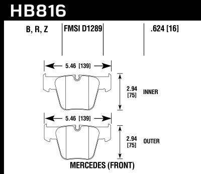 Колодки тормозные HB816Z.624 HAWK PC Mercedes-Benz CL63 AMG  передние