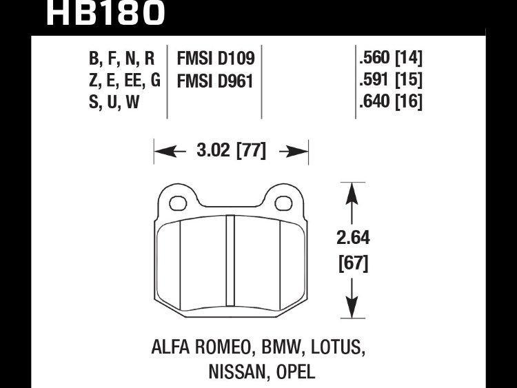 Колодки тормозные HB180G.560 HAWK DTC-60 Subaru, BMW, Nissan, Mitsubishi (Rear) 14 mm