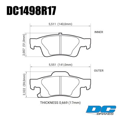 Колодки тормозные DC1498R17 DC Brakes Street HD+, задние Jeep Grand Cherokee WK2/Dodge Durango 201
