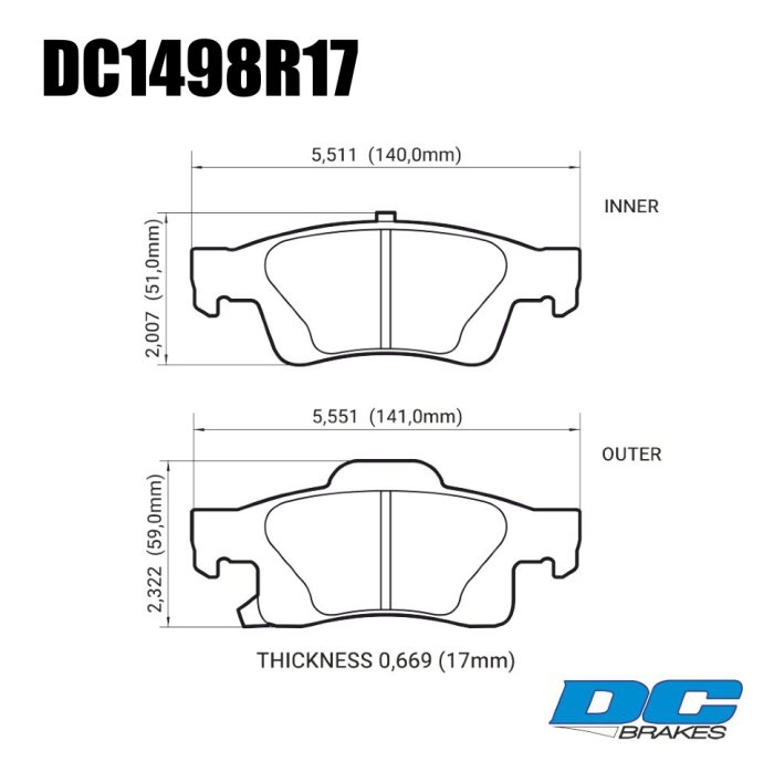 Колодки тормозные DC1498R17 DC Brakes Street HD+, задние Jeep Grand Cherokee WK2/Dodge Durango 201