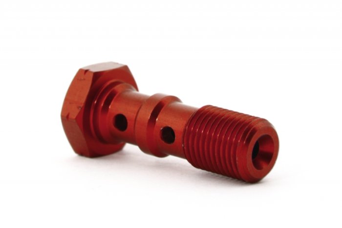 Болт (штуцер) двойной для banjo M10x1 L=30 mm алюминий КРАСНЫЙ, Goodridge 993-03-31DR