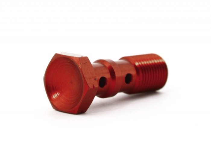 Болт (штуцер) двойной для banjo M10x1 L=30 mm алюминий КРАСНЫЙ, Goodridge 993-03-31DR