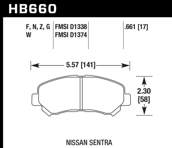 Колодки тормозные HB660F.661 HAWK HPS передние MAZDA CX-5 / Nissan Qashqai, X-trail, JUKE