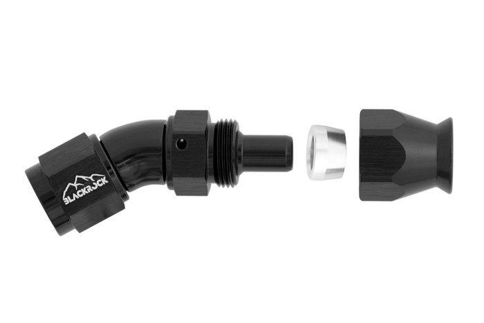 - 6 AN (6AN AN6) фитинг 45° Full Flow BLACKROCK LAB T06-045-3BK под тефлоновый шланг (600 серия)