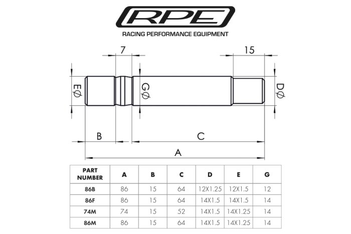 Шпилька колёсная, резьбы: ступица M14 x 1.25 mm, гайка M14 x 1.5 mm; RPE RPE-74MHEX BMW M3 F80