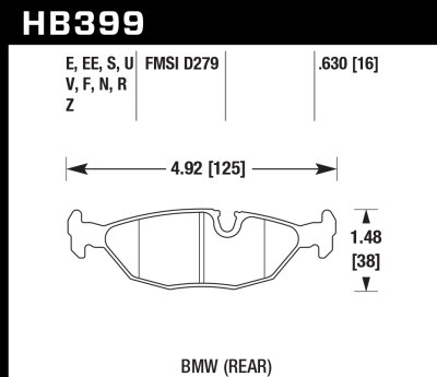 Колодки тормозные HB399S.630 HAWK HT-10 задние  BMW (E24), (E28), (E30), (E34)