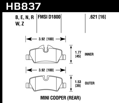 Колодки тормозные HB837B.621 Street 5.0 ЗАДНИЕ MINI F55; F56; JCW F56 2013-&gt;
