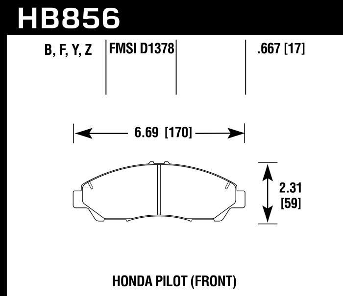 Колодки тормозные HB856F.667 HAWK HPS передние Honda Pilot; Cadillac XT5; XT6; Chevrolet Traverse