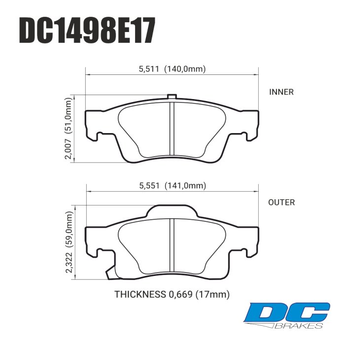 Колодки тормозные DC1498E17 DC Brakes RT.2 задние Jeep Grand Cherokee WK2/Dodge Durango 201
