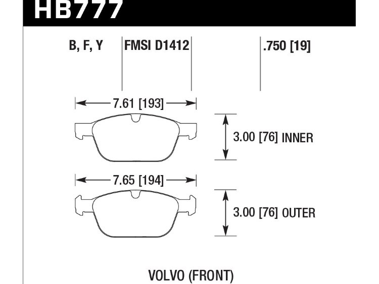 Колодки тормозные HB777Y.750 HAWK LTS;  передние VOLVO XC60; XC90 2002-2014