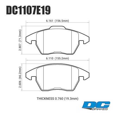 Колодки тормозные DC1107E19 DC Brakes RT.2 передние AUDI A3, VW GOLF 5,6 PASSAT B6, B7