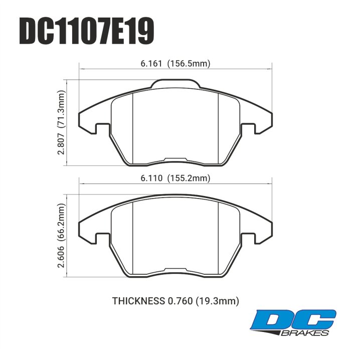 Колодки тормозные DC1107E19 DC Brakes RT.2 передние AUDI A3, VW GOLF 5,6 PASSAT B6, B7