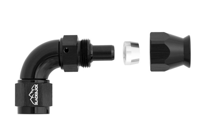- 6 AN (6AN AN6) фитинг 90° Full Flow BLACKROCK LAB T06-090-3BK под тефлоновый шланг (600 серия)