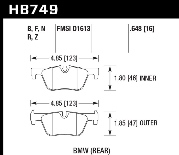 Колодки тормозные HB749Z.648 HAWK PC; 17mm BMW F20 F22 F30 F31 F32 F33 F34 F36