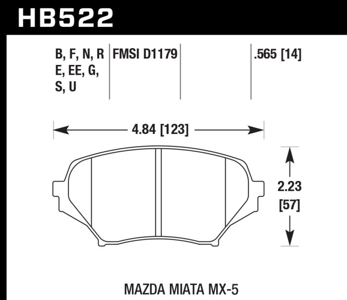 Колодки тормозные HB522N.565 HAWK HP+ передние MAZDA MX-5 NC