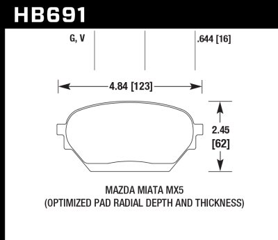 Колодки тормозные HB691G.644 HAWK DTC-60 Mazda MX-5 16 mm