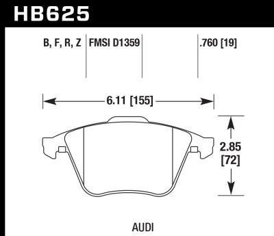 Колодки тормозные HB625N.760 передние Audi TT 8J; S3 8P; Golf 6 R
