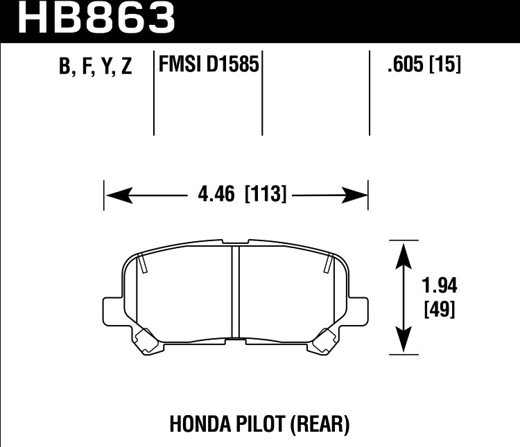 Колодки тормозные HB863F.605 HAWK HPS Honda Pilot  задние