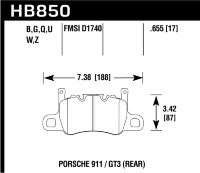 Колодки тормозные HB850Q.655 HAWK DTC-80 задние PORSCHE 911 (991) GT3; CAYMAN 718 GT4