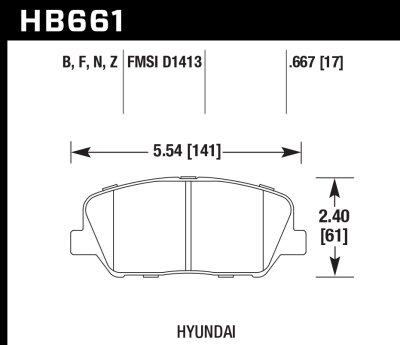 Колодки тормозные HB661N.667 HAWK HP Plus передние KIA Ceed GT; OPTIMA; HYUNDAI i30; GENESIS