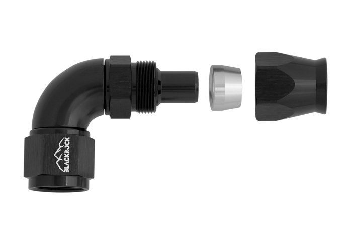 - 8 AN (8AN AN8) фитинг 90° Full Flow BLACKROCK LAB T08-090-3BK под тефлоновый шланг (600 серия)