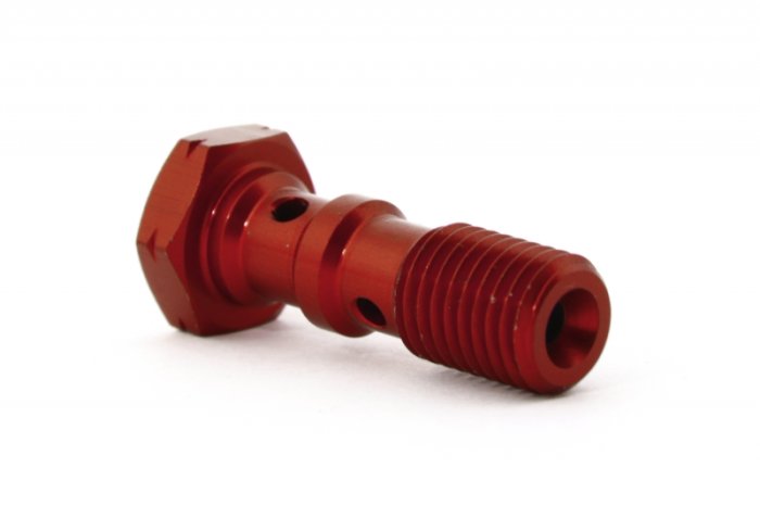 Болт (штуцер) двойной для banjo M10x1.25 mm L=30 mm алюминий КРАСНЫЙ, Goodridge 993-03-32DR