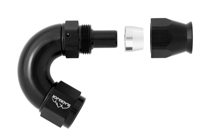 - 8 AN (8AN AN8) фитинг 150° Full Flow BLACKROCK LAB T08-150-3BK под тефлоновый шланг (600 серия)