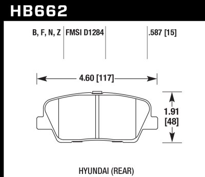 Колодки тормозные HB662F.587 HAWK HPS задние KIA K9; STINGER; MOHAVE; GENESIS G70; G80; HYUNDAY