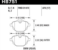 Колодки тормозные HB751B.675 HAWK Street 5.0 задние BMW 5 F10, G30; X3 F25, G01; БЕЗ M Sport