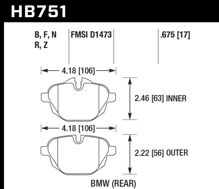 Колодки тормозные HB751B.675 HAWK Street 5.0 задние BMW 5 F10, G30; X3 F25, G01; БЕЗ M Sport