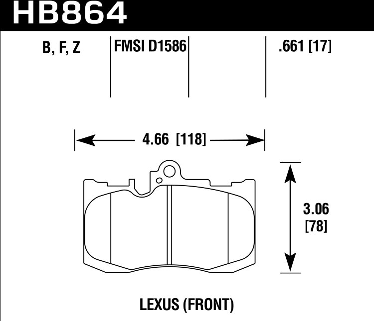 Колодки тормозные HB864F.661 HAWK HPS перед Toyota Celsior 4.3 (UCF3) Lexus GS 2005-> ; IS III 