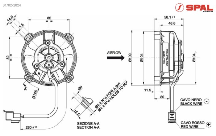 Вентилятор втягивающий (за радиатором) 4" (96mm) 190 м3/ч SPAL VA32-A100-62A