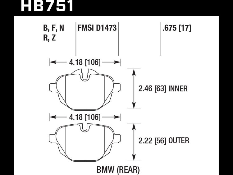 Колодки тормозные HB751F.675 HAWK HPS; задние BMW 5 F10, G30; X3 F25, G01; БЕЗ M Sport