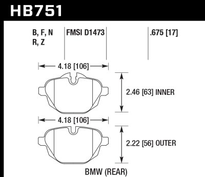 Колодки тормозные HB751N.675 HAWK HP PLUS; задние BMW 5 F10, G30; X3 F25, G01; БЕЗ M Sport