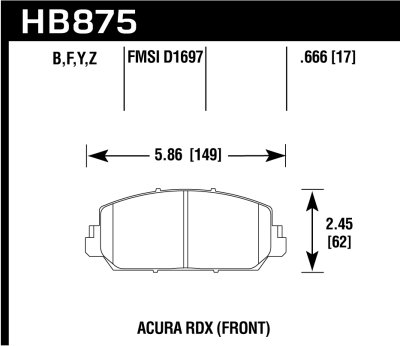 Колодки тормозные HB875B.666 HAWK HPS 5.0 Acura RDX  передние