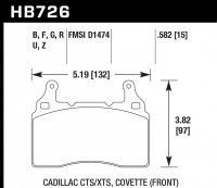 Колодки тормозные HB726D.582 HAWK ER-1 перед Camaro 6.2 2010-13; Corvette C7 2013-> ; Cadillac CT6;