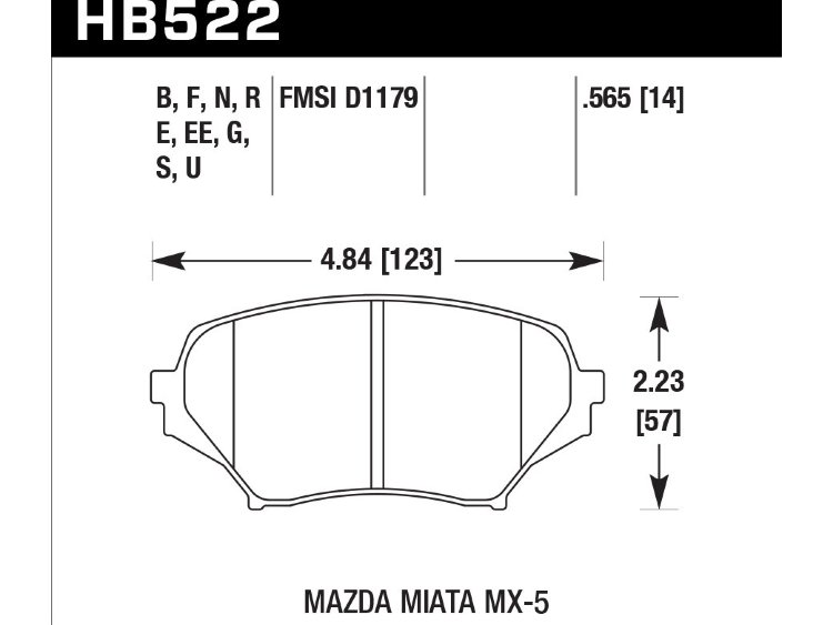 Колодки тормозные HB522G.565 HAWK DTC-60 передние MAZDA MX-5 NC
